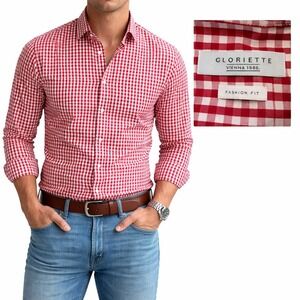 Gloriette Vienna 1886 Mens Shirt EU 41 Fashion Fit Red Gingham Cotton Button Up
